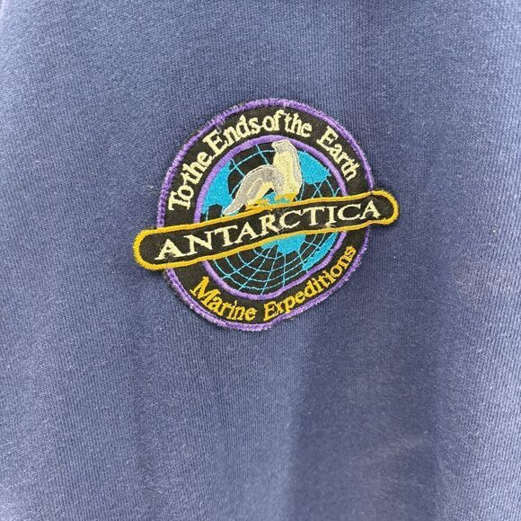 Marine Expeditions Antarctica Navy Pullover Patches Worlds End Penguins Mens XL - Picture 3 of 8